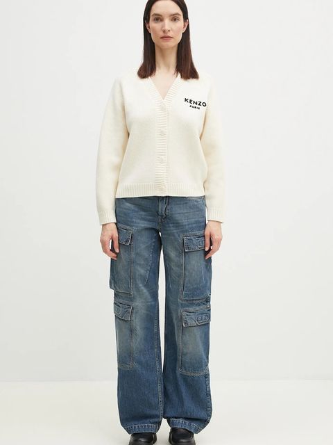 Kenzo kardigan wełniany Pop damski kolor beżowy ciepły FF52CA4983LA.02