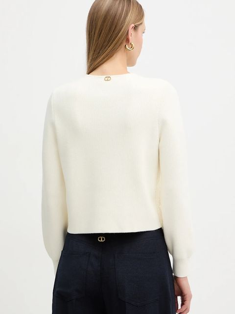 Twinset kardigan z dodatkiem wełny damski kolor beżowy lekki 252TT3453 - zdjęcie produktu nr 2