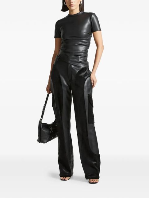 Manière De Voir ruched leather T-shirt - Black - zdjęcie produktu nr 2