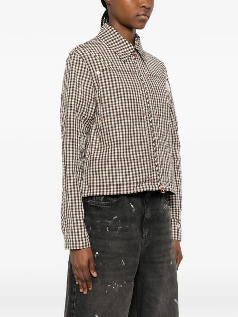 Moncler gingham logo-patch jacket - Brown