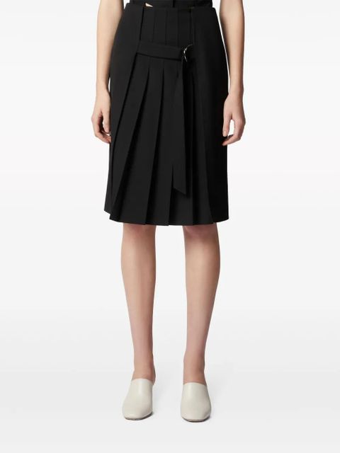 Tod's pleated belted wool skirt - Black