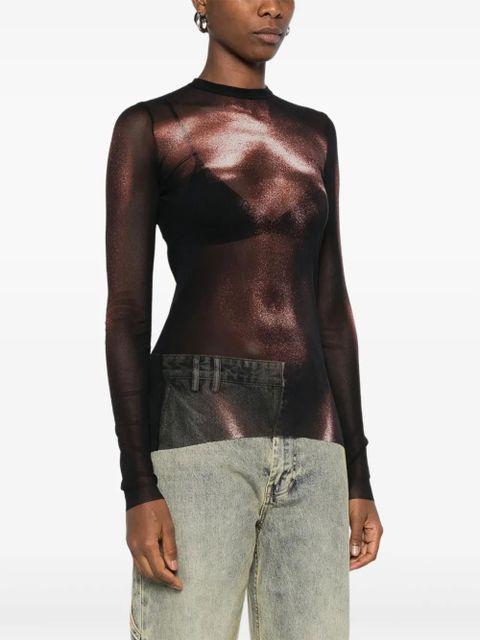 Jean Paul Gaultier body-print mesh top - Brown