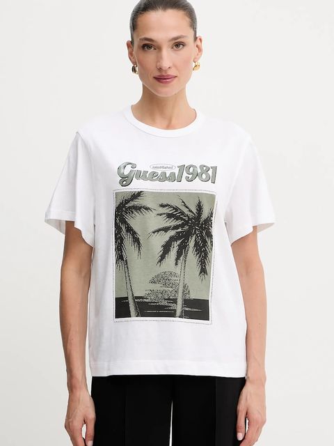 Guess t-shirt bawełniany damski kolor biały W5YI17 I3Z14 - zdjęcie produktu nr 1