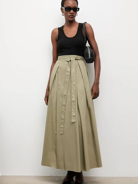 Answear.LAB spódnica bawełniana kolor zielony maxi rozkloszowana - zdjęcie produktu nr 1