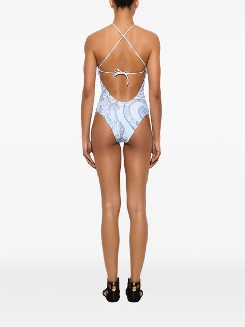 PUCCI Orchidee-print cross-strap swimsuit - Blue - zdjęcie produktu nr 2