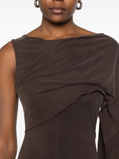 Aya Muse one-shoulder fine-ribbed maxi dress - Brown