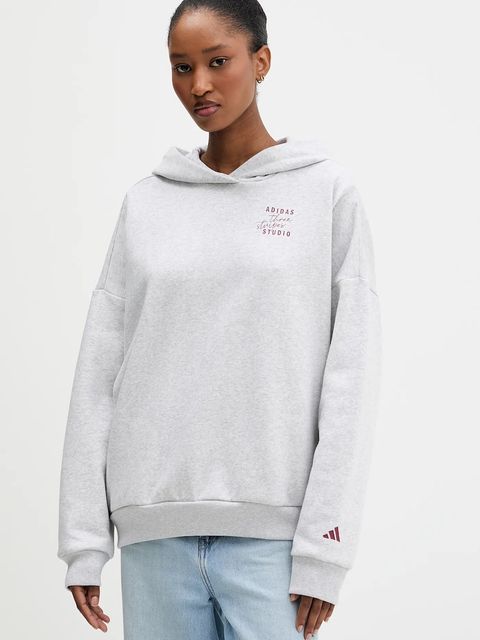 adidas bluza damska kolor szary z kapturem z nadrukiem KT0882 - zdjęcie produktu nr 1