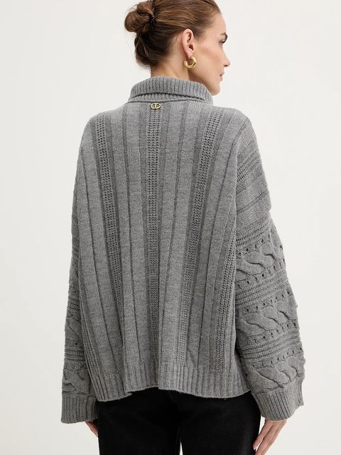 Twinset sweter z wełną damski kolor szary ciepły z golfem 252TT3101