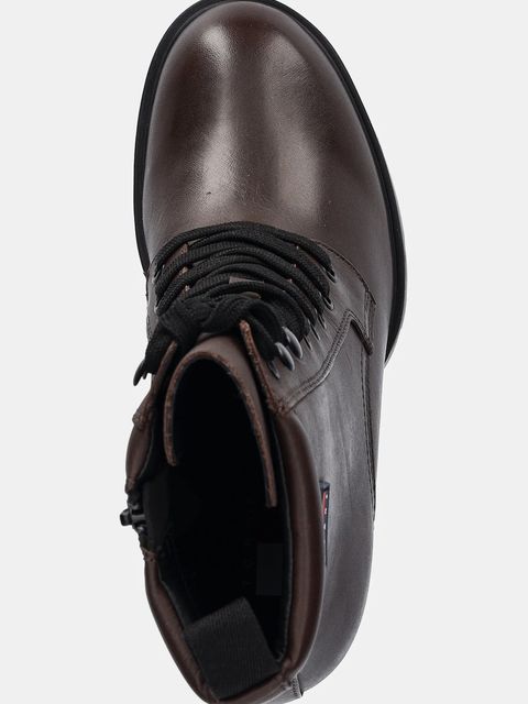 Tommy Jeans botki skórzane TJW HEEL LACE UP BOOT damskie kolor brązowy na słupku EN0EN02832