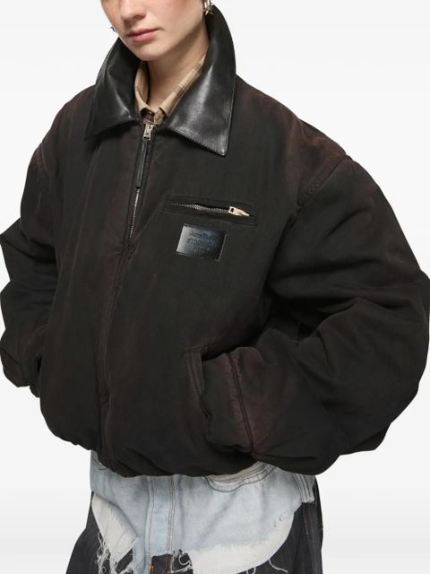 Acne Studios leather-collar logo-patch jacket - Brown