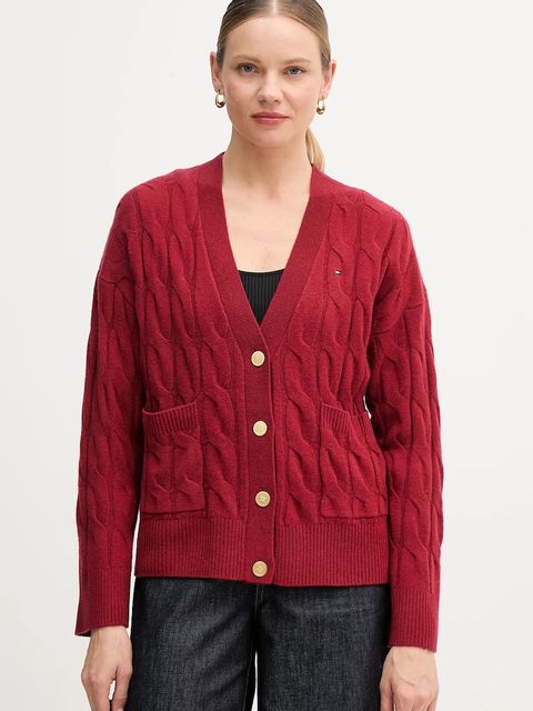 Tommy Hilfiger kardigan wełniany kolor bordowy WW0WW43089