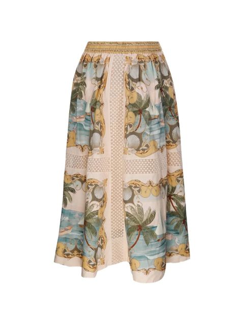 FARM Rio graphic-print crochet-panel skirt - Neutrals - zdjęcie produktu nr 2