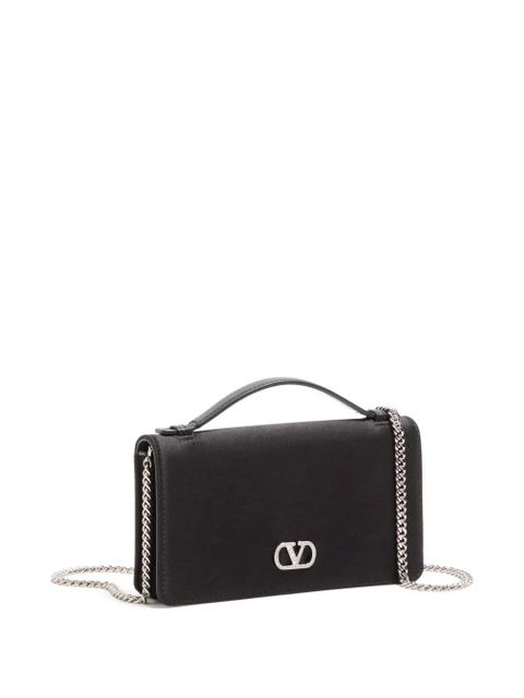 Valentino Garavani Vlogo Signature chain wallet in satin with jewel logo - Black