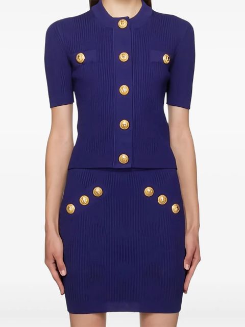 Balmain button-embellished ribbed knit top - Blue - zdjęcie produktu nr 1