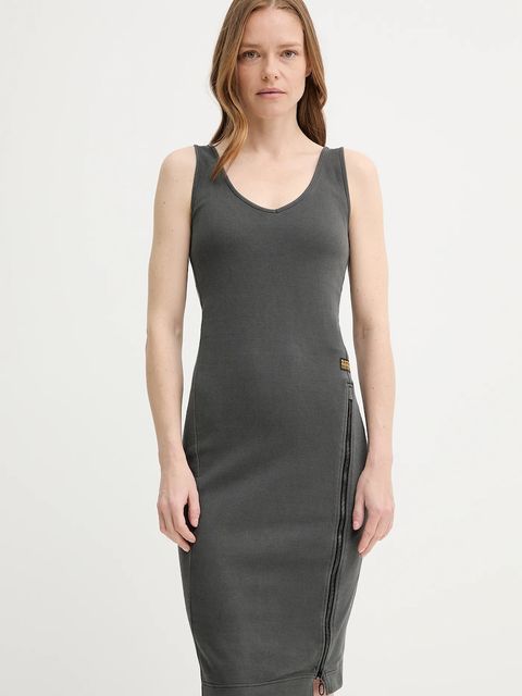 G-Star sukienka bawełniana kolor szary midi dopasowana D26593-E040 - zdjęcie produktu nr 1