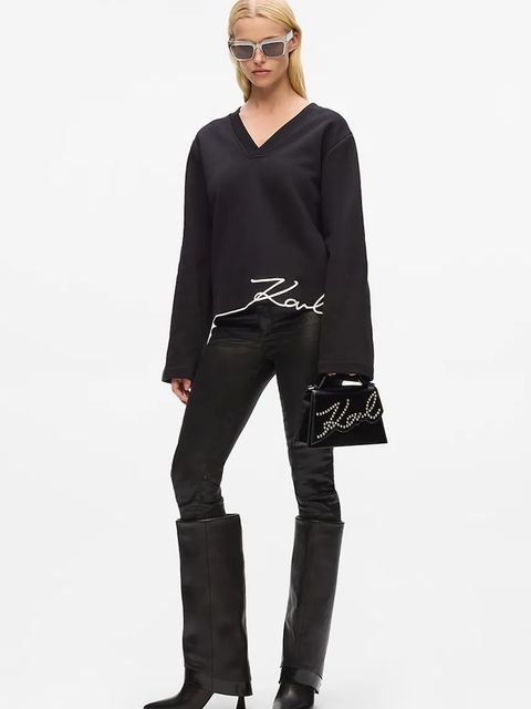 Karl Lagerfeld bluza z bawełną damskie kolor czarny z aplikacją A4W20040