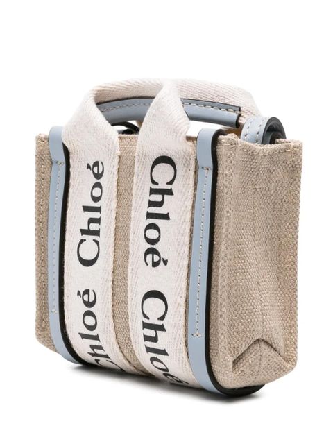 Chloé Woody linen mini bag - Neutrals