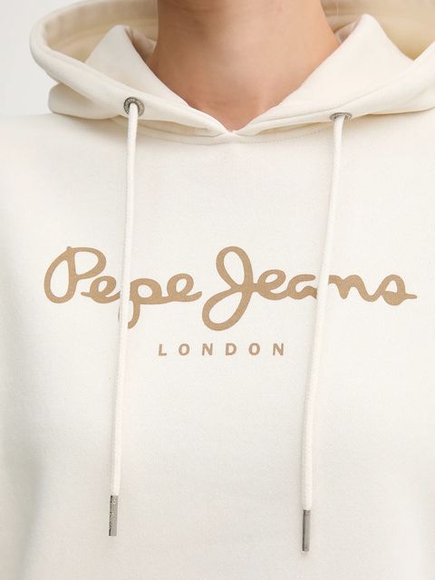 Pepe Jeans bluza damska kolor beżowy z kapturem z nadrukiem PL5800001