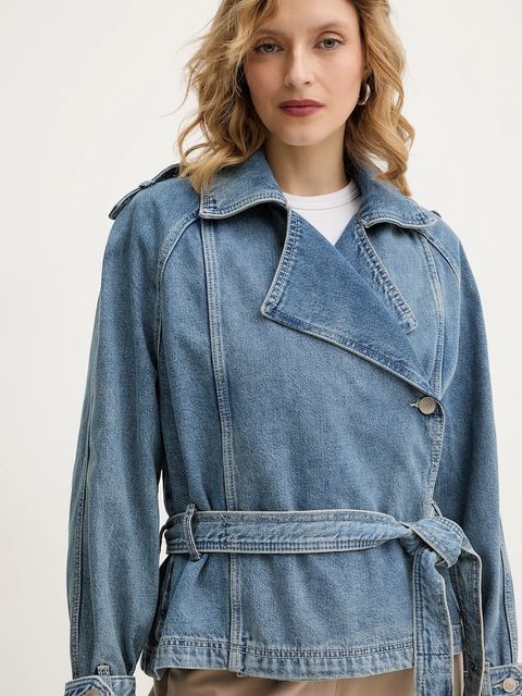 Guess kurtka jeansowa RUNA kolor niebieski przejściowa oversize W5BN0D D0742