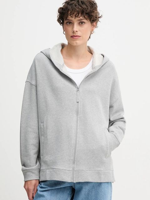 United Colors of Benetton bluza bawełniana damska kolor szary z kapturem gładka 3UNID500R - zdjęcie produktu nr 1