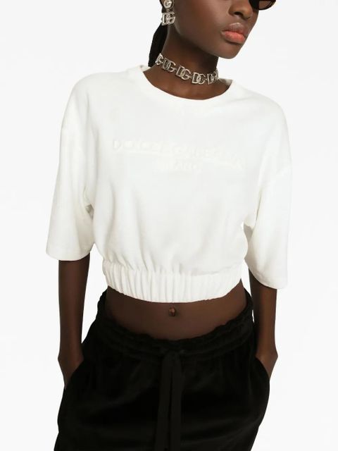 Dolce & Gabbana elasticated-waistband cotton-blend T-shirt - White