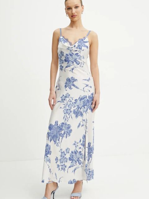 Guess sukienka ADLE kolor beżowy maxi rozkloszowana W5GT10 WF1T2