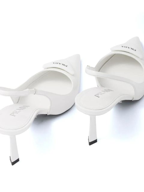 Prada 75mm leather slingback pumps - White