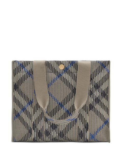 Burberry small Check knitted tote bag - Grey