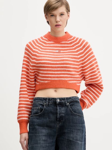 Tommy Jeans sweter z domieszką wełny damski kolor pomarańczowy DW0DW21677 - zdjęcie produktu nr 1