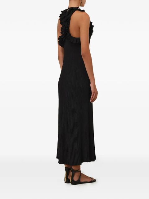 ZIMMERMANN Luna ruffle-trimmed ribbed-knit midi dress - Black