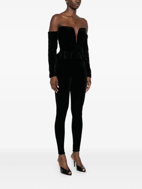 Alessandra Rich V-neck velvet jumpsuit - Black - zdjęcie produktu nr 2
