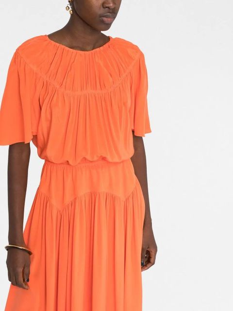 Marni gathered-detailing silk midi dress - Orange