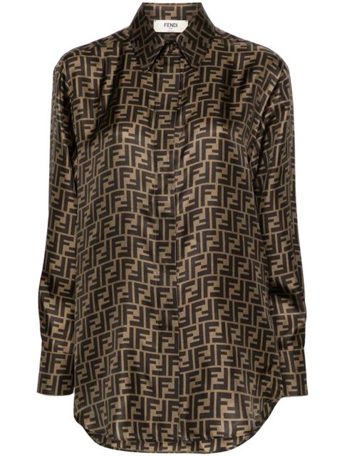 FENDI FF-logo print silk shirt - Brown - zdjęcie produktu nr 1