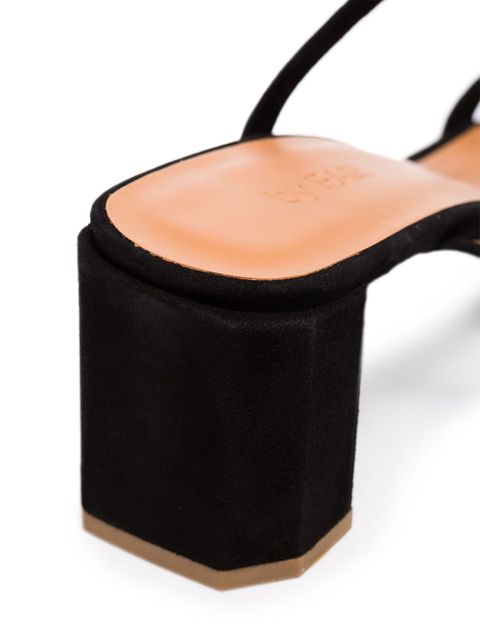 BY FAR black Tanya 65 double strap suede mules