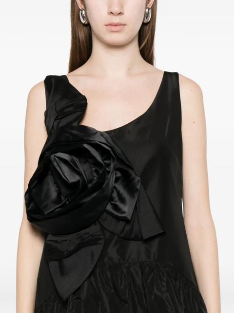 Simone Rocha floral-appliqué ruffled taffeta top - Black