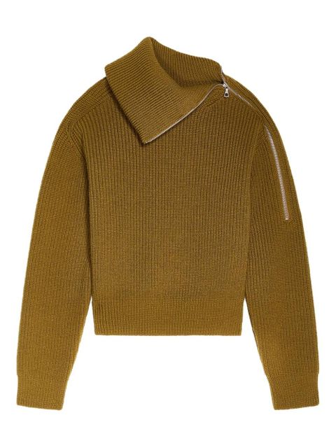 DRIES VAN NOTEN zipped high-neck wool sweater - Brown - zdjęcie produktu nr 1