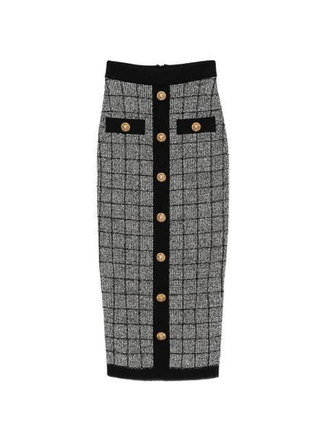 Balmain button check midi skirt - Black - zdjęcie produktu nr 1