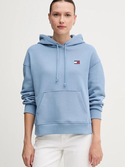 Tommy Jeans bluza bawełniana damska kolor niebieski z kapturem DW0DW19414 - zdjęcie produktu nr 1