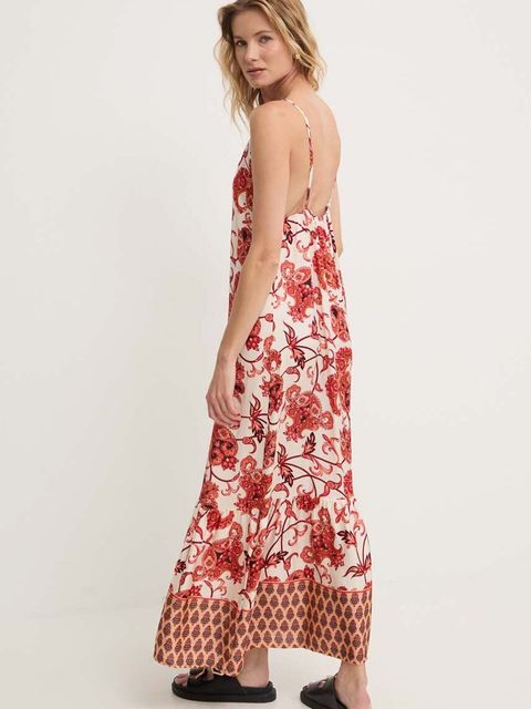 Answear.LAB sukienka kolor beżowy maxi rozkloszowana