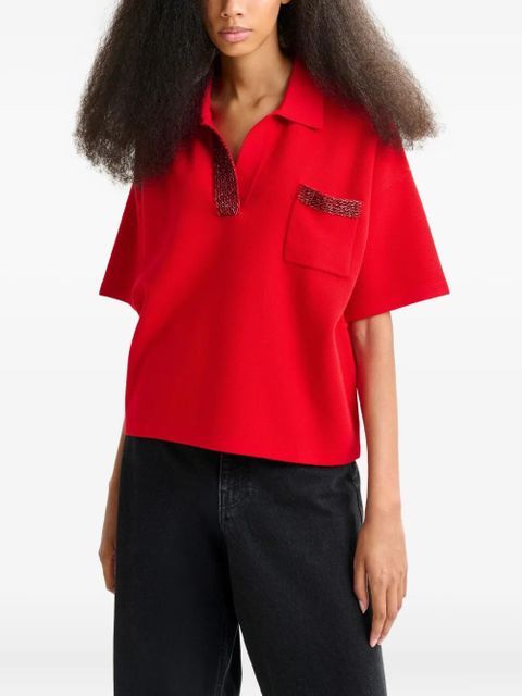 Essentiel Antwerp International bead-embellished polo top - Red