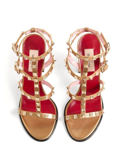 Valentino Garavani Rockstud laminated calfskin sandals with straps 90mm - White