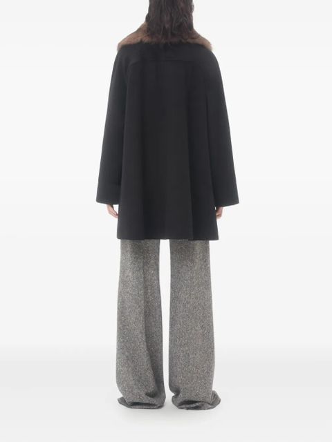 Valentino Garavani shearling-collar buttoned coat - Black