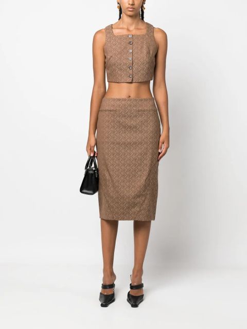 Marine Serre Regenerated Moon Diamant jacquard midi skirt - Brown - zdjęcie produktu nr 2