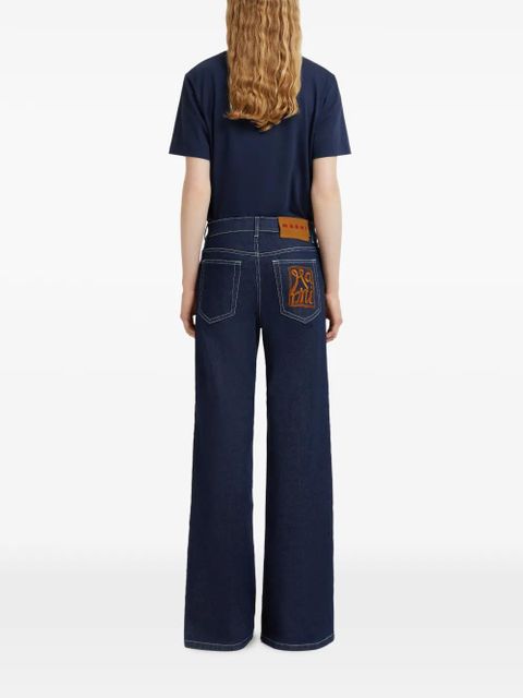 Marni embroidered-logo trousers - Blue