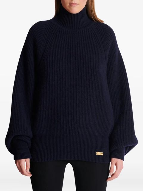 Balmain ribbed-knit logo-patch sweater - Blue