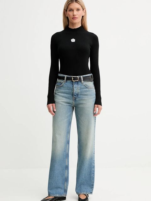 Kenzo sweter damski kolor czarny lekki z półgolfem FF62TO6123LG - zdjęcie produktu nr 2