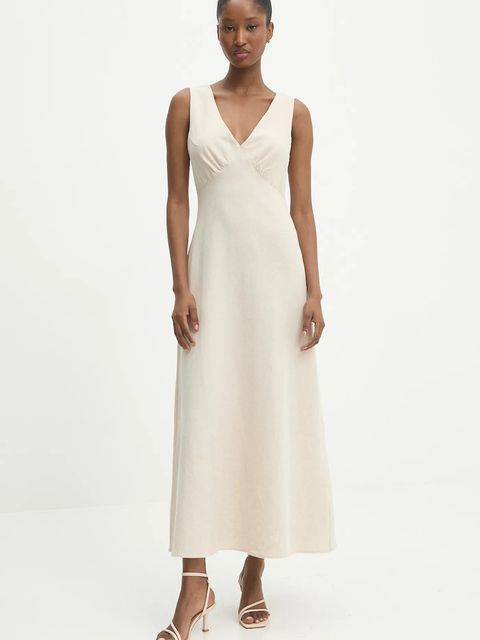 Answear.LAB sukienka z domieszką lnu kolor beżowy maxi rozkloszowana - zdjęcie produktu nr 1