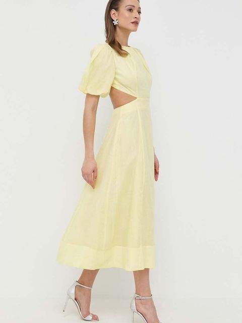 Bardot sukienka kolor żółty midi rozkloszowana