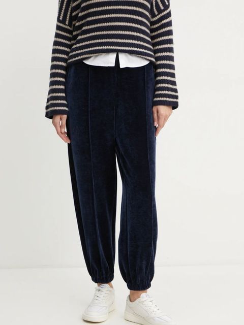 Twinset spodnie dresowe welurowe kolor granatowy gładkie 242LL2PEE