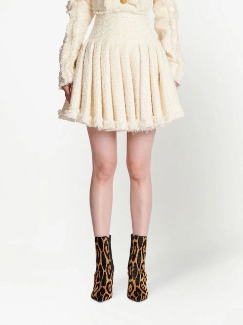 Balmain pleated tweed skirt - White